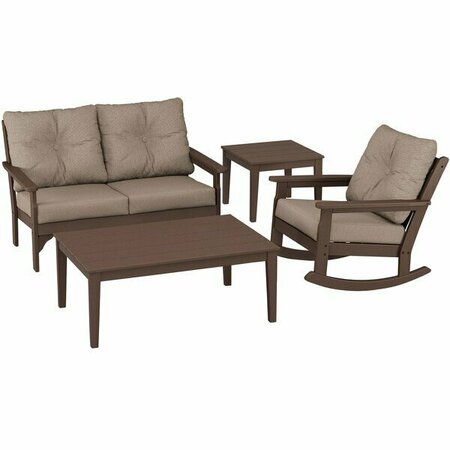 POLYWOOD Vineyard Mahogany / Spiced Burlap 4-Piece Deep Seating Patio Set with Rocking Chair 633PWS39M010